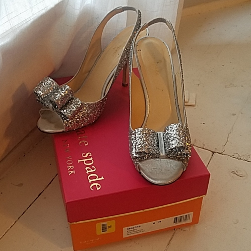 Kate Spade Silver Glitter Charm Heels